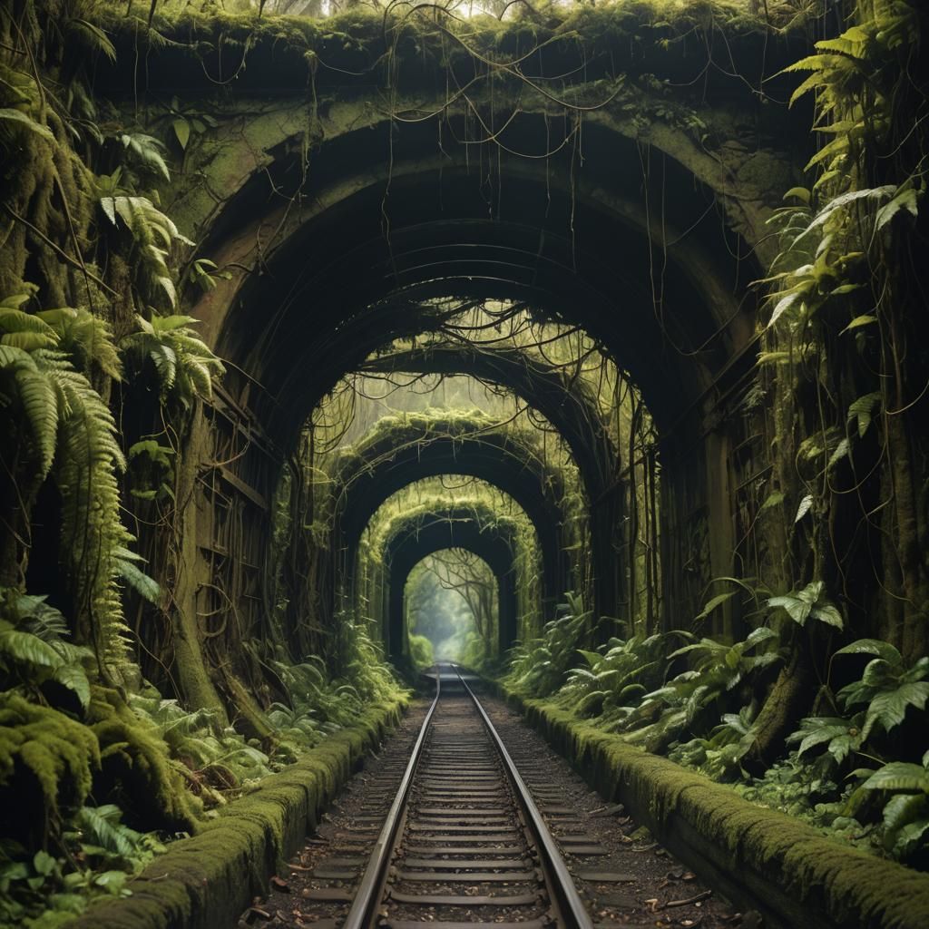 Overgrown Train Tunnel in Australian Tonalism
