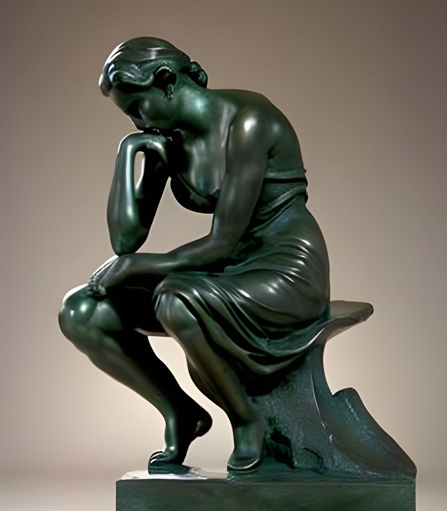Female Bronze Thinker Statue
