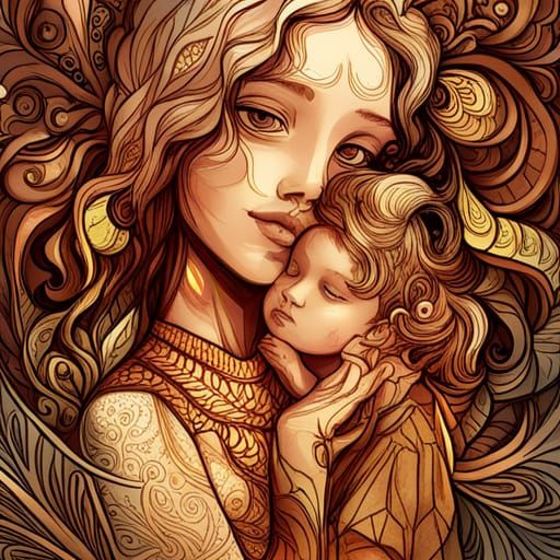 Radhe Shyam Digital Painting with Golden Outlines