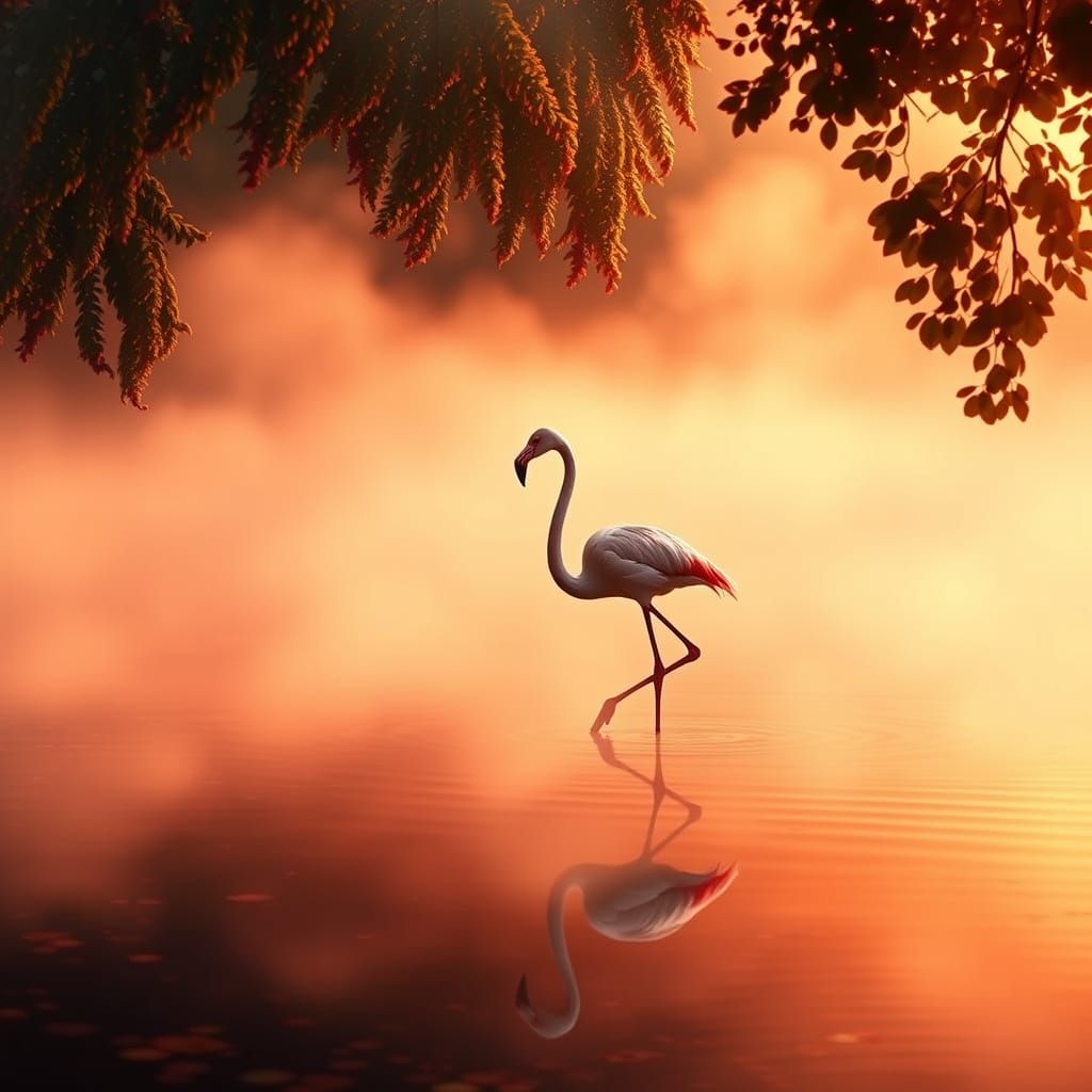Flamingo in Sunset Mist: Alcohol Ink Digital Art