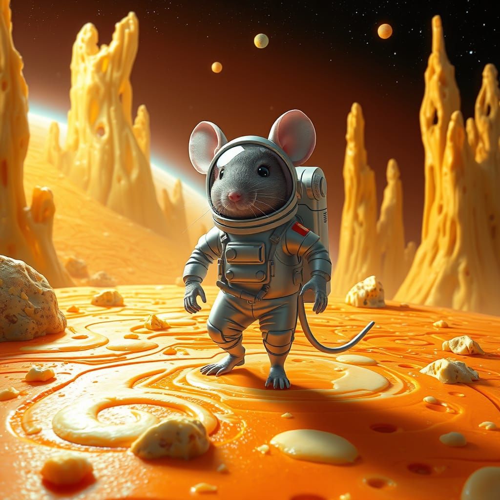 Astronaut Mouse on Vibrant Orange Planet Cheese