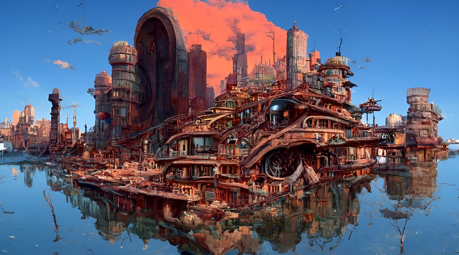 Futuristic Sci-Fi Metropolis in Dieselpunk Cyberpunk Style
