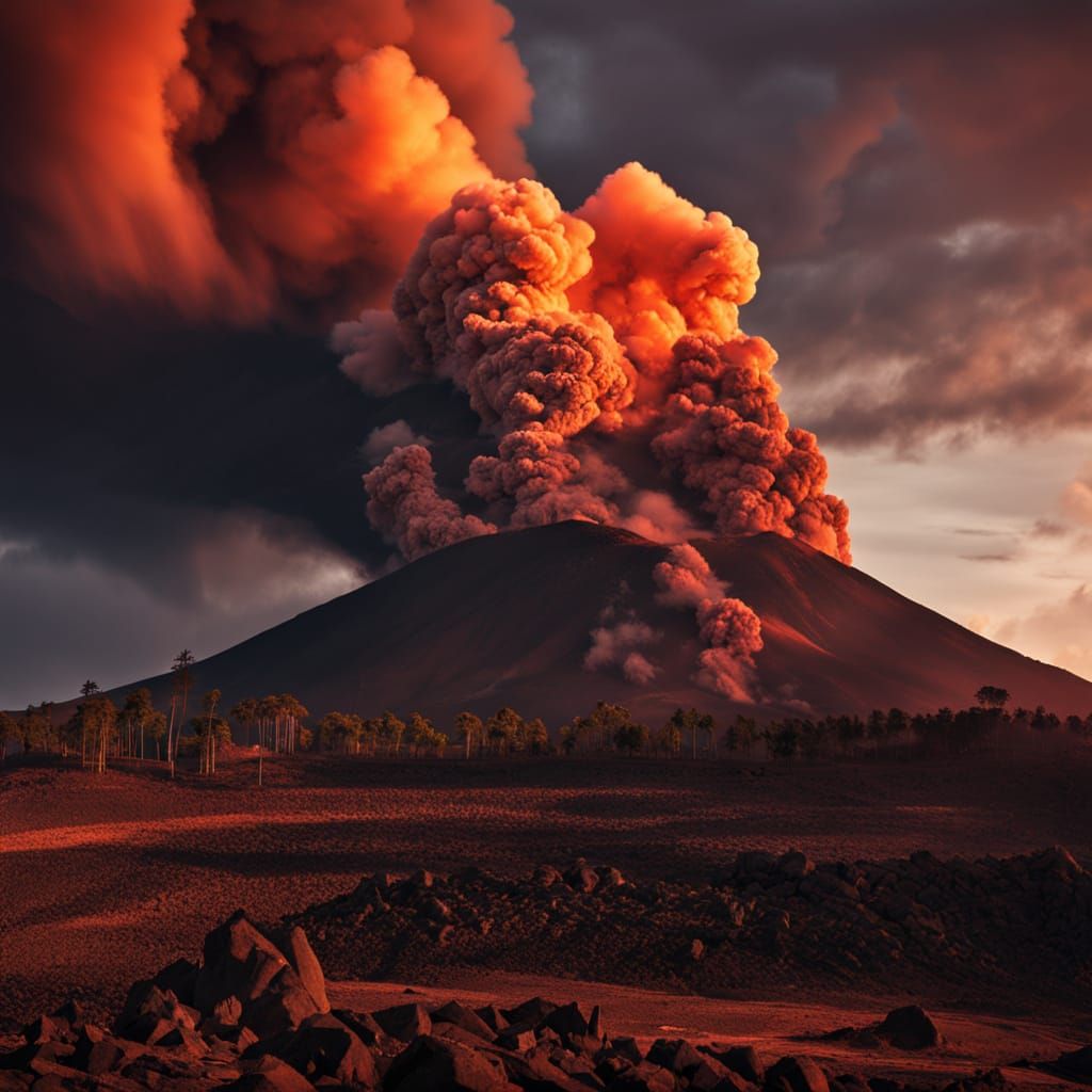 Dramatic Volcanic Eruption with Glowing Lava and Ash Clouds