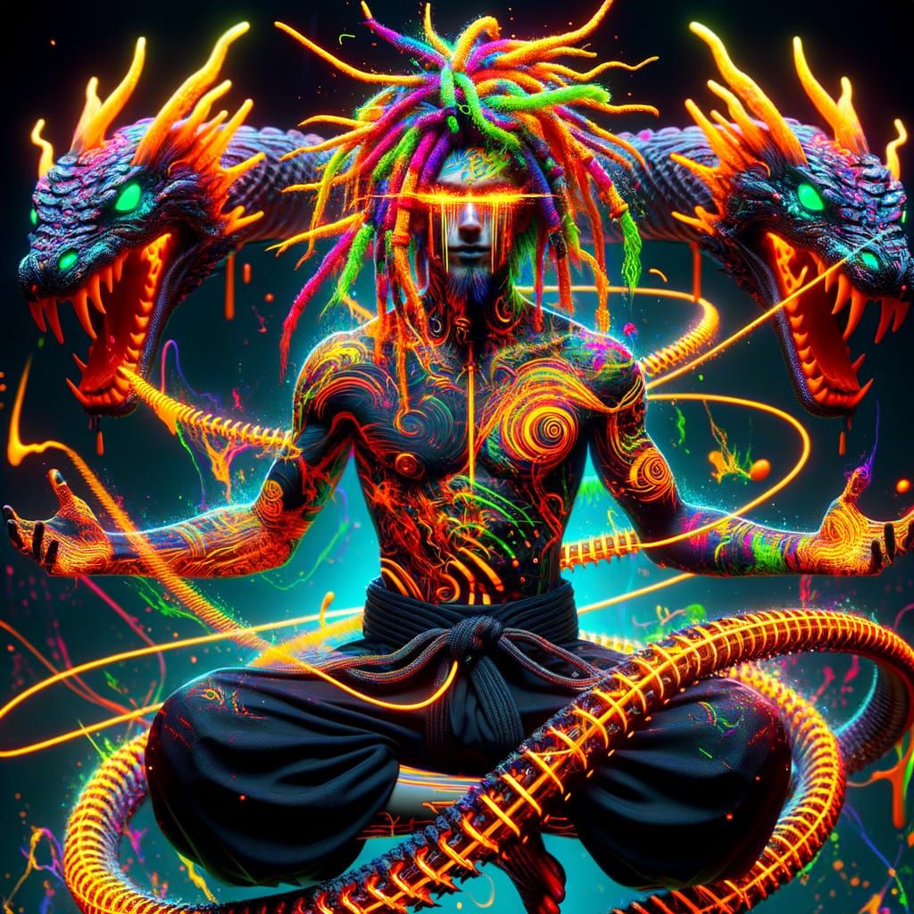 Hyperdimensional Warrior Levitates Over Serpentine Skeleton ...