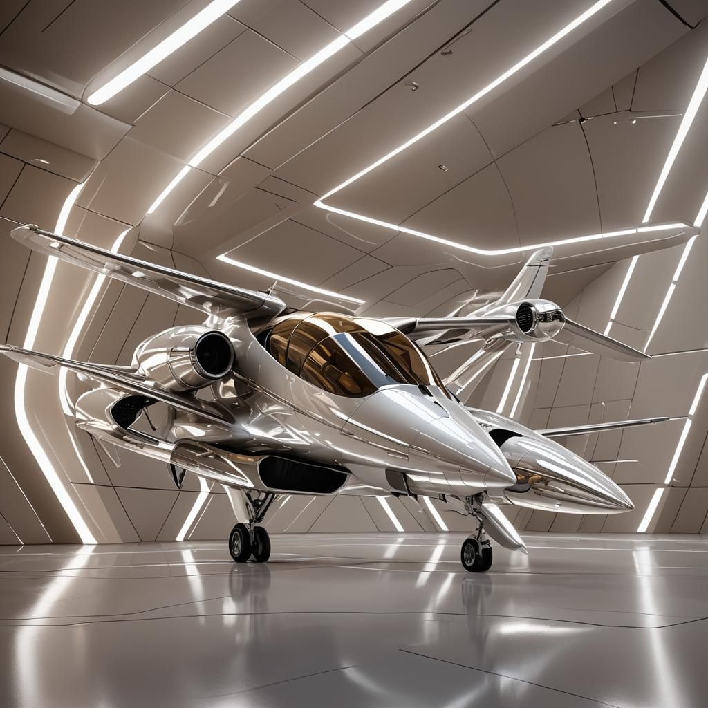 Sleek Futuristic Airplane Concept Art in Space-Age Style