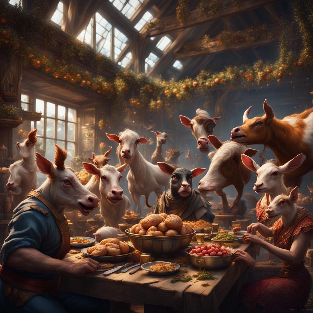 Festive Farm Feast with Dancing Peasants