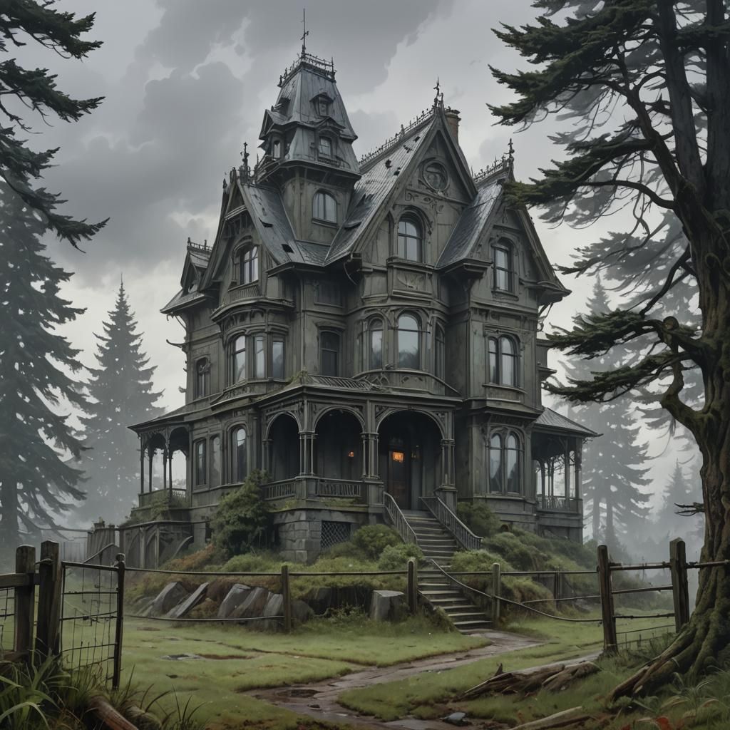 Eerie 1800s House in Dark Fantasy Style