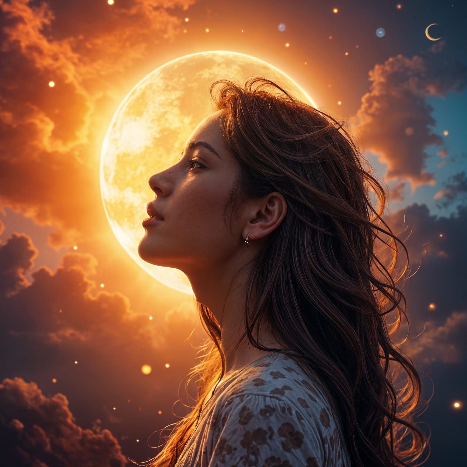 A sun and moon phase that is extremely intricate details. Su...