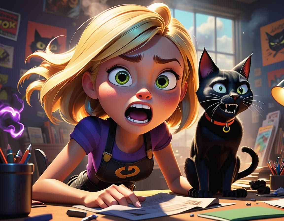 Girl Fuming with Rage: Pixar-Style 3D Art