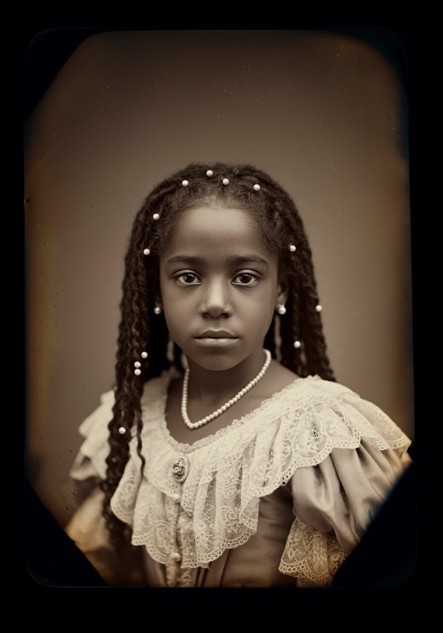 Elegant African American Girl Portrait in 19th-Century Style