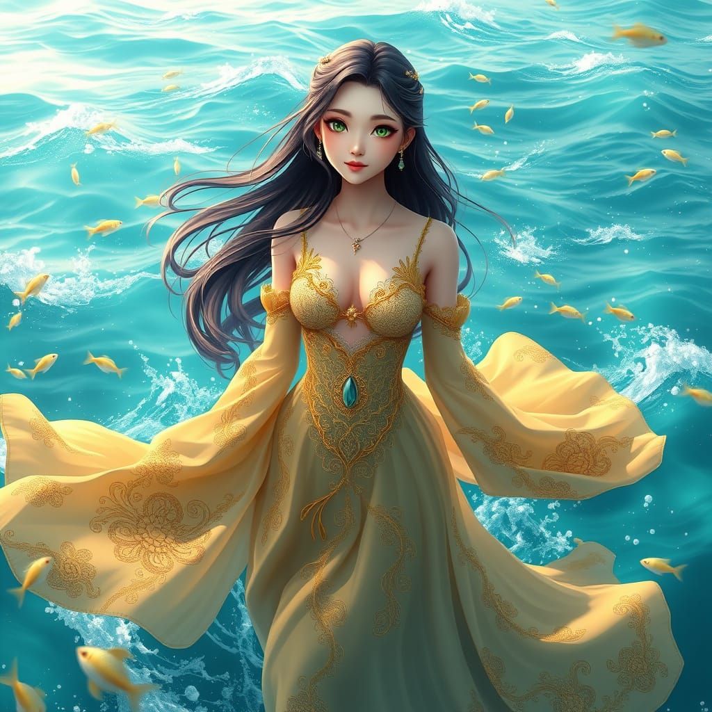 Golden Queen of the Ocean in 3D Anime Style