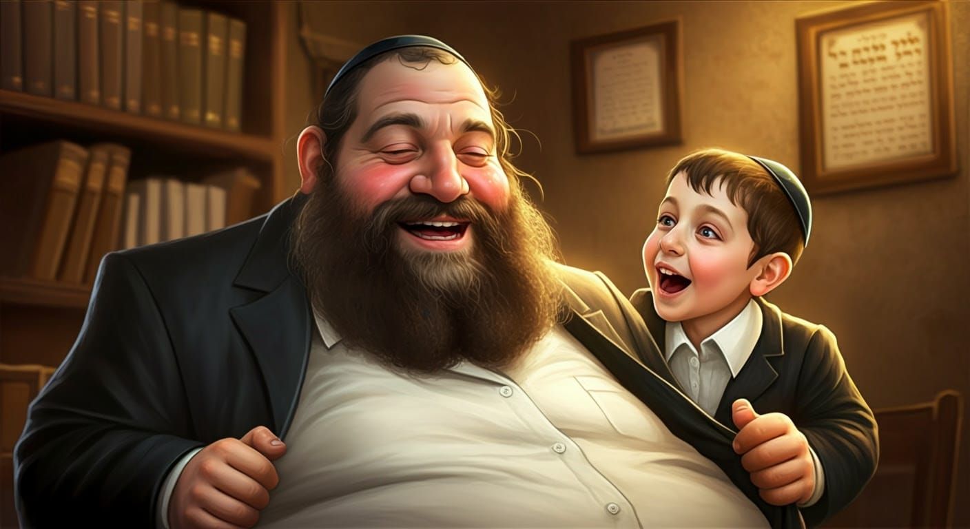 Joyful Hasidic Father in Comic-Style Digital Art