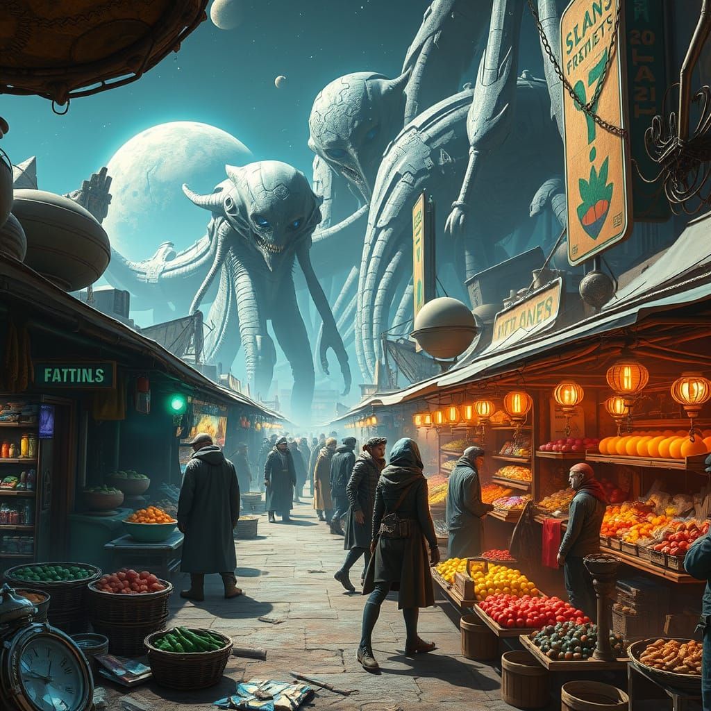 Bustling Alien Marketplace with Exotic Goods