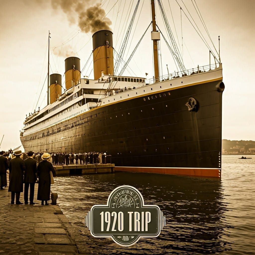 RMS Titanic's Grand Departure, 1920s Sepia Photograph