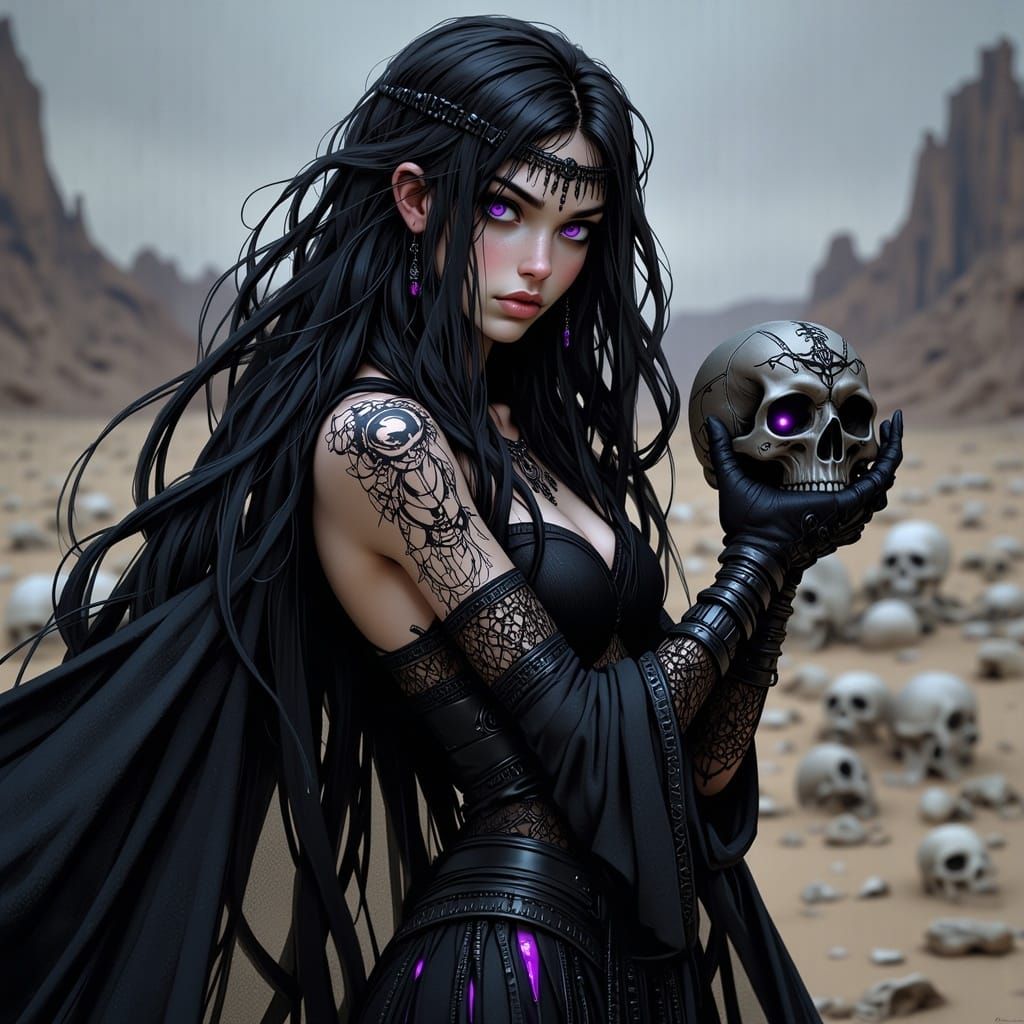 Dark Sorceress in Bleak Wasteland, Gothic Art