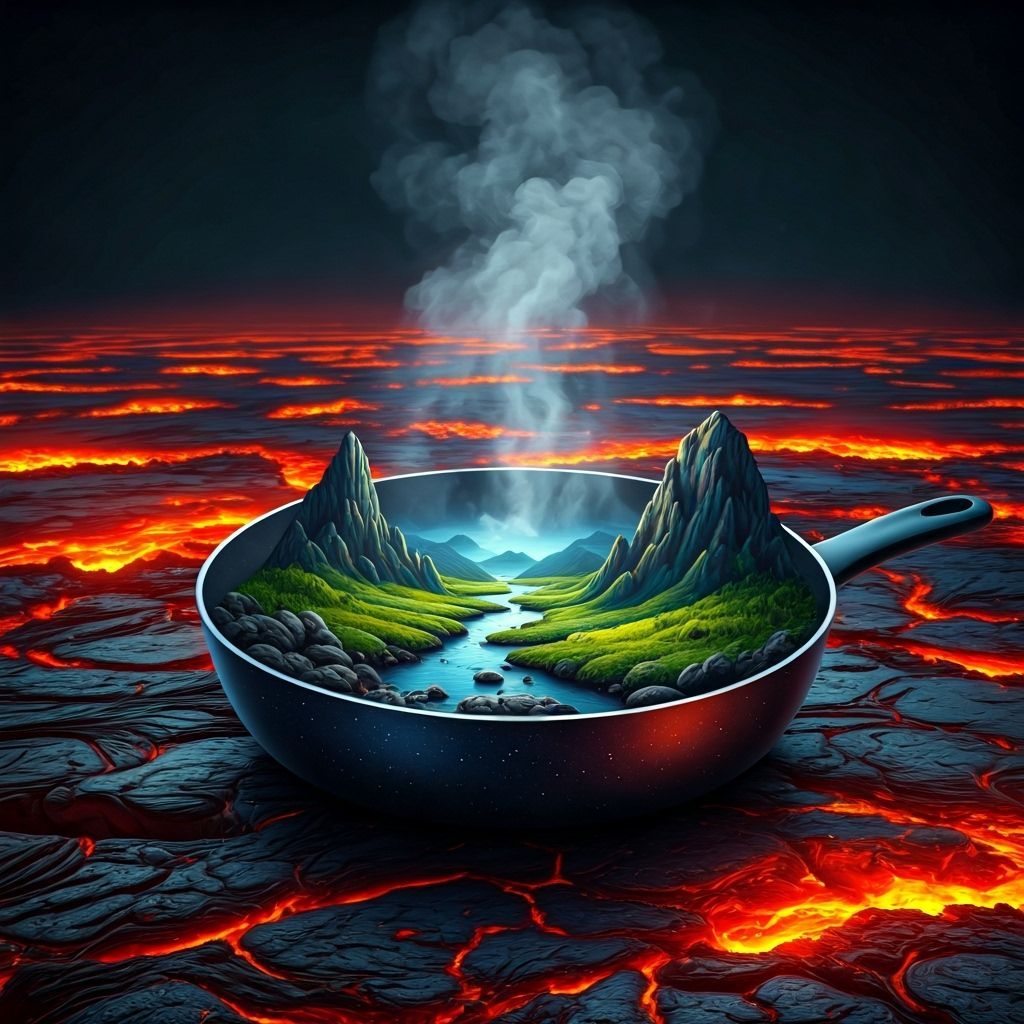 Miniature Landscape in Frying Pan on Lava Lake