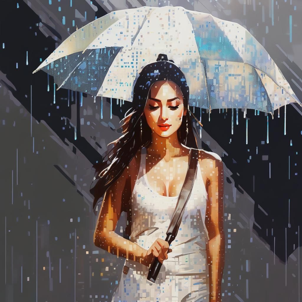 Abstract Moonlit Painting with Digital Glitch Effect