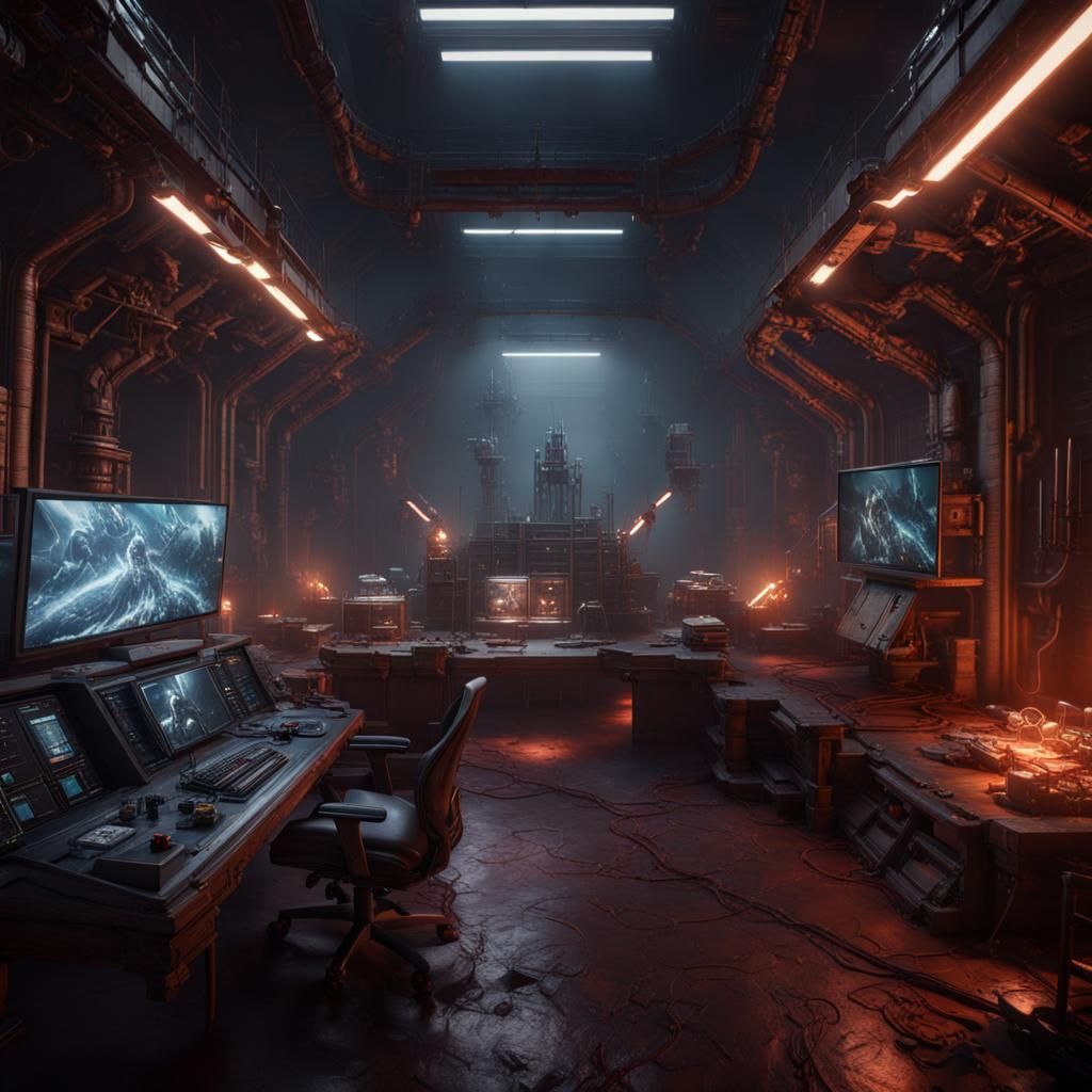 Detailed Evil Lair with Science Experiments in 3D