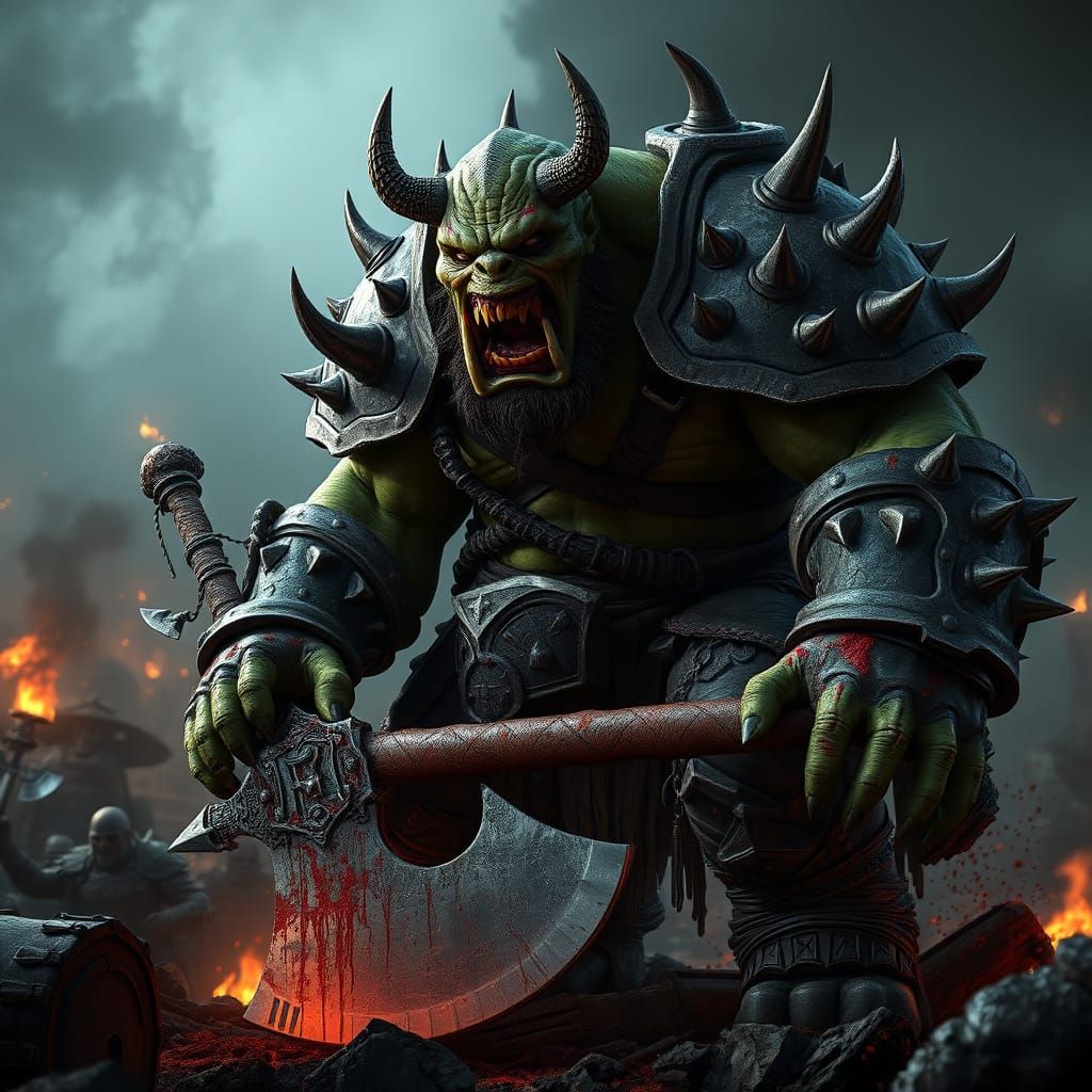 Savage Orc General in Brutal, Dark Fantasy Armor