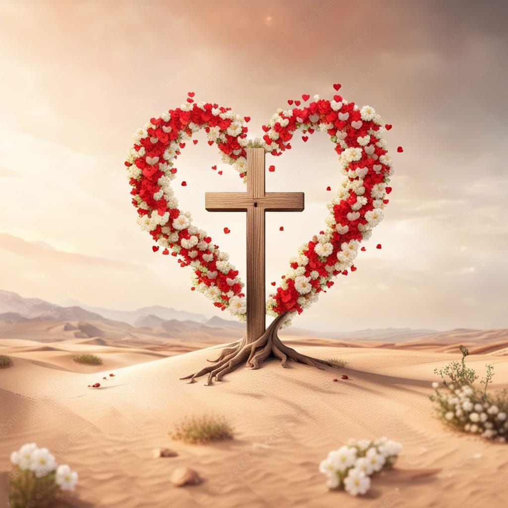 Tree of Life with Hearts Growing from Cross