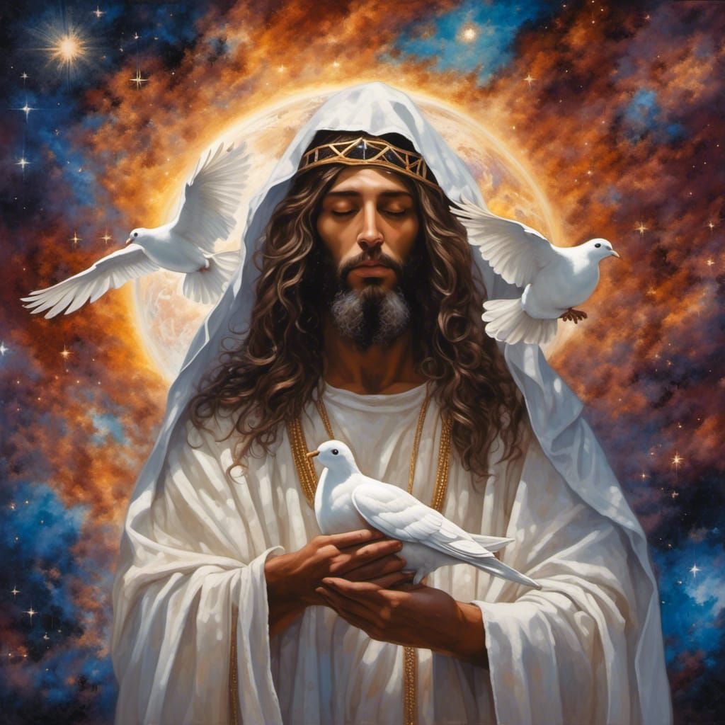 Jesus Holding Earth with Dove in Realistic Style