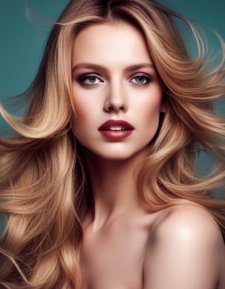 woman with long loose blond hair, in warm pink flowing dress...