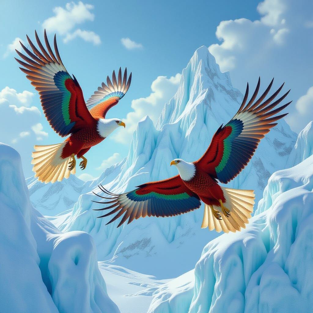 Angels Watch Doves and Condors in Surreal Arctic Landscape