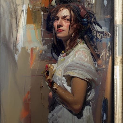 Ambiguous Portrait in Oil, Surreal Mechanical Style