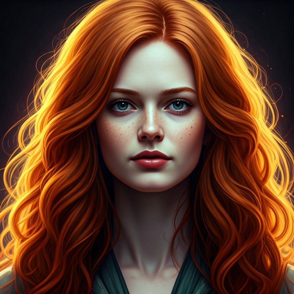 Surreal Redheaded Goddess in Vibrant Triadic Colors