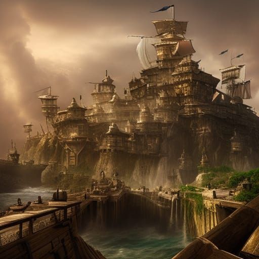 Epic Pirate Fortress Digital Matte Painting