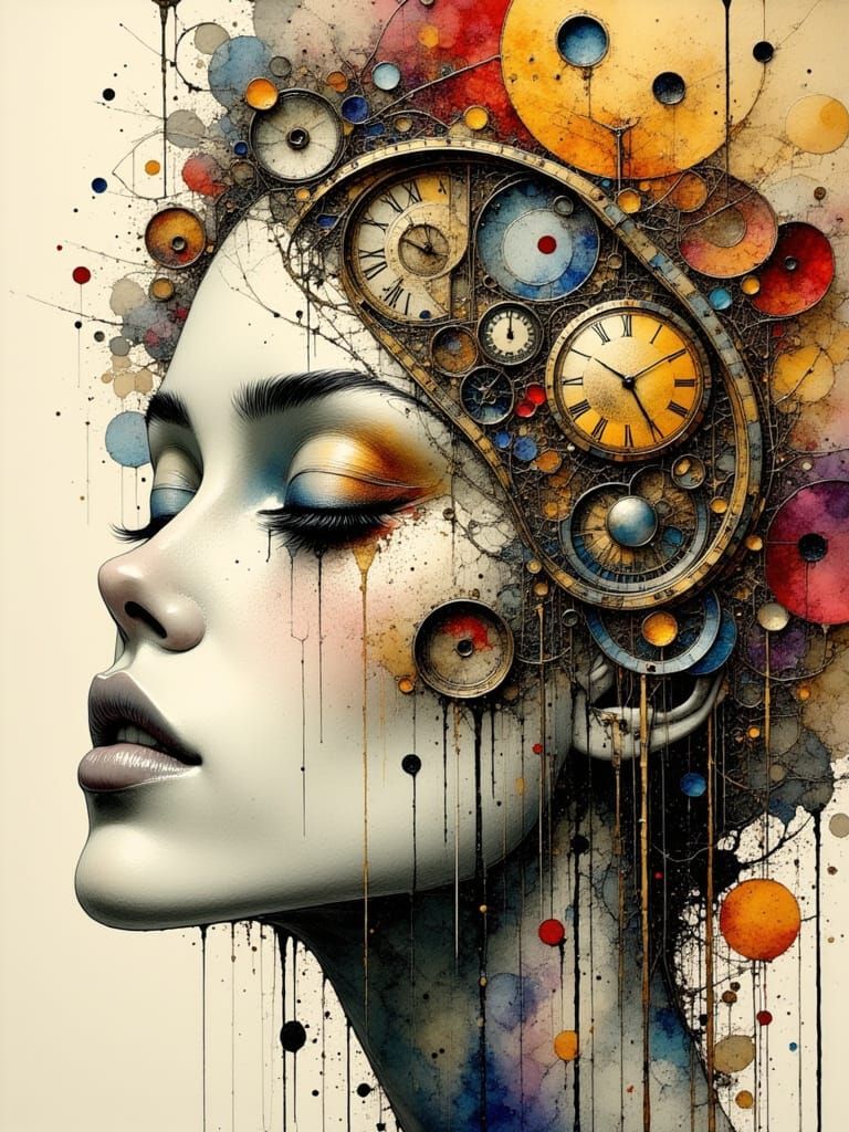 Surreal Clockpunk Portrait of a Woman in Ink