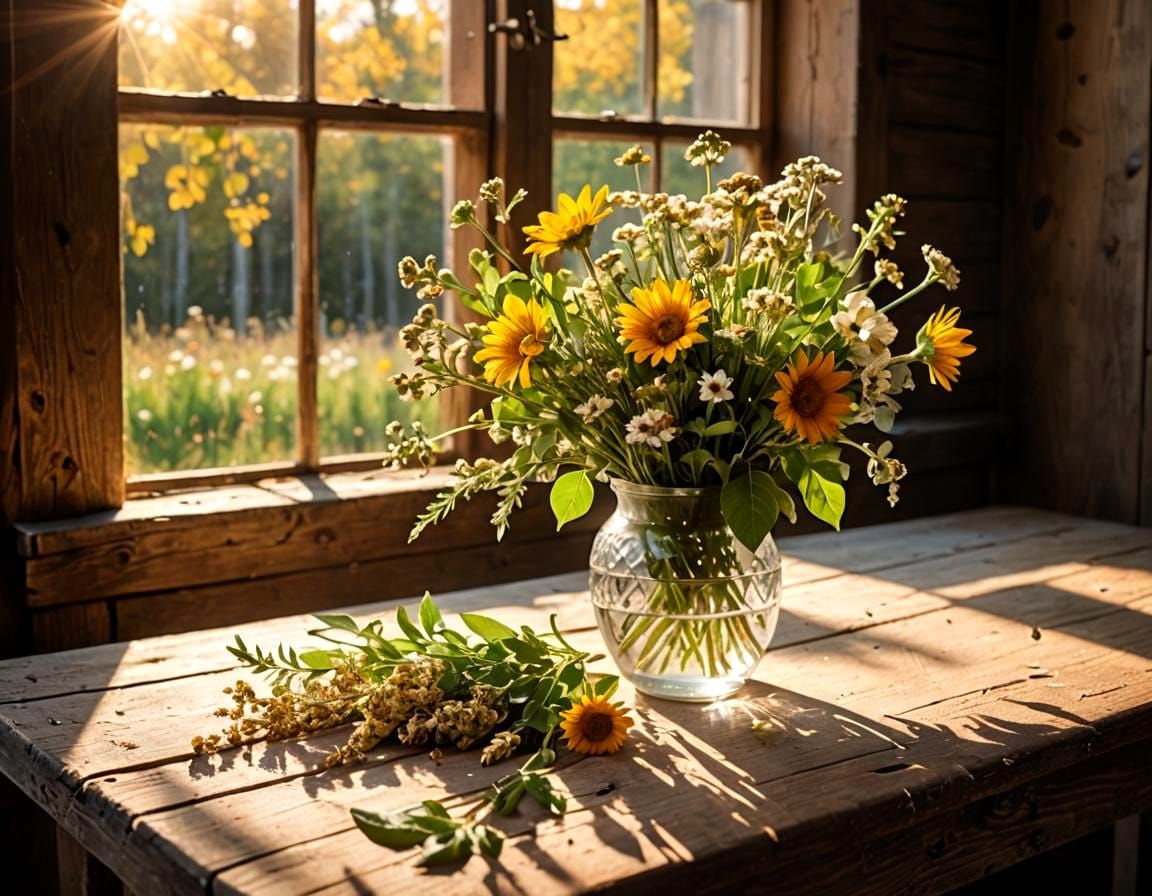 Rustic Field Flower Arrangement in Natural Light