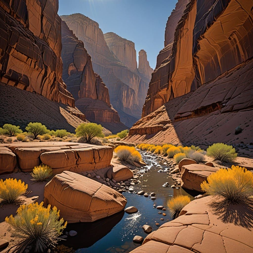 Surreal Desert Canyon Landscape in Warm Golden Light