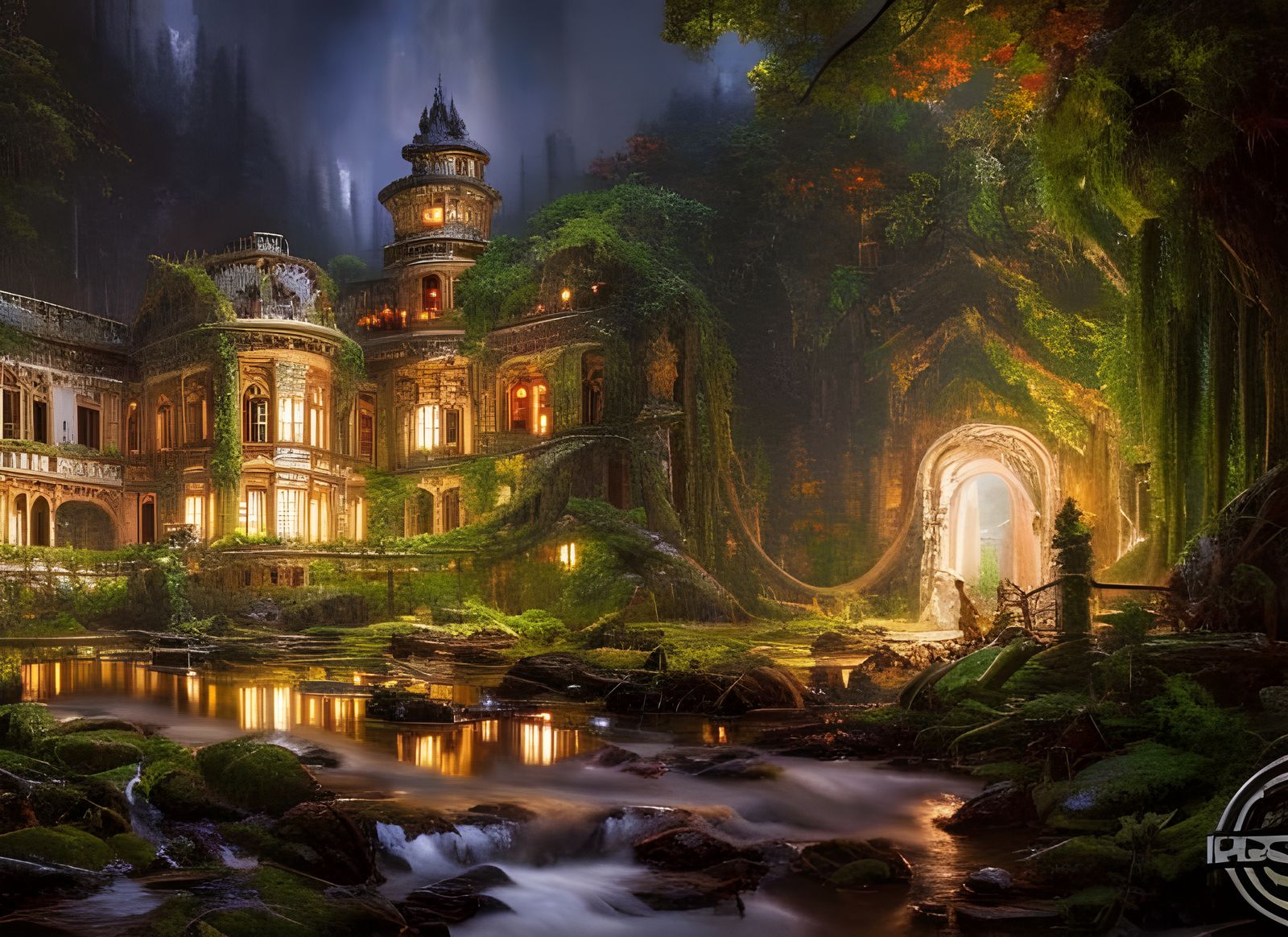 Rainforest Castle: Detailed Oil Painting