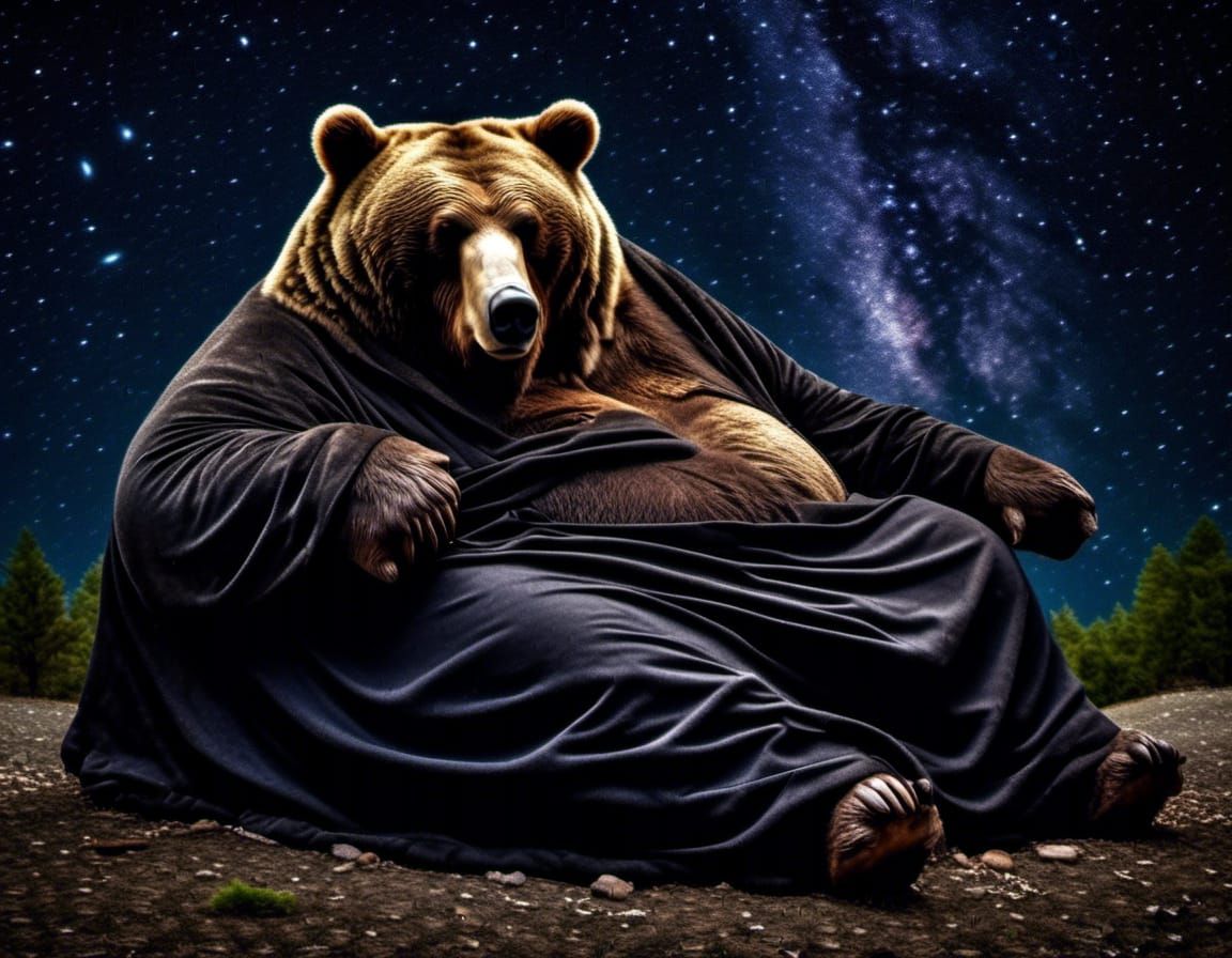 Bear in Robes Sleeping Under Stars