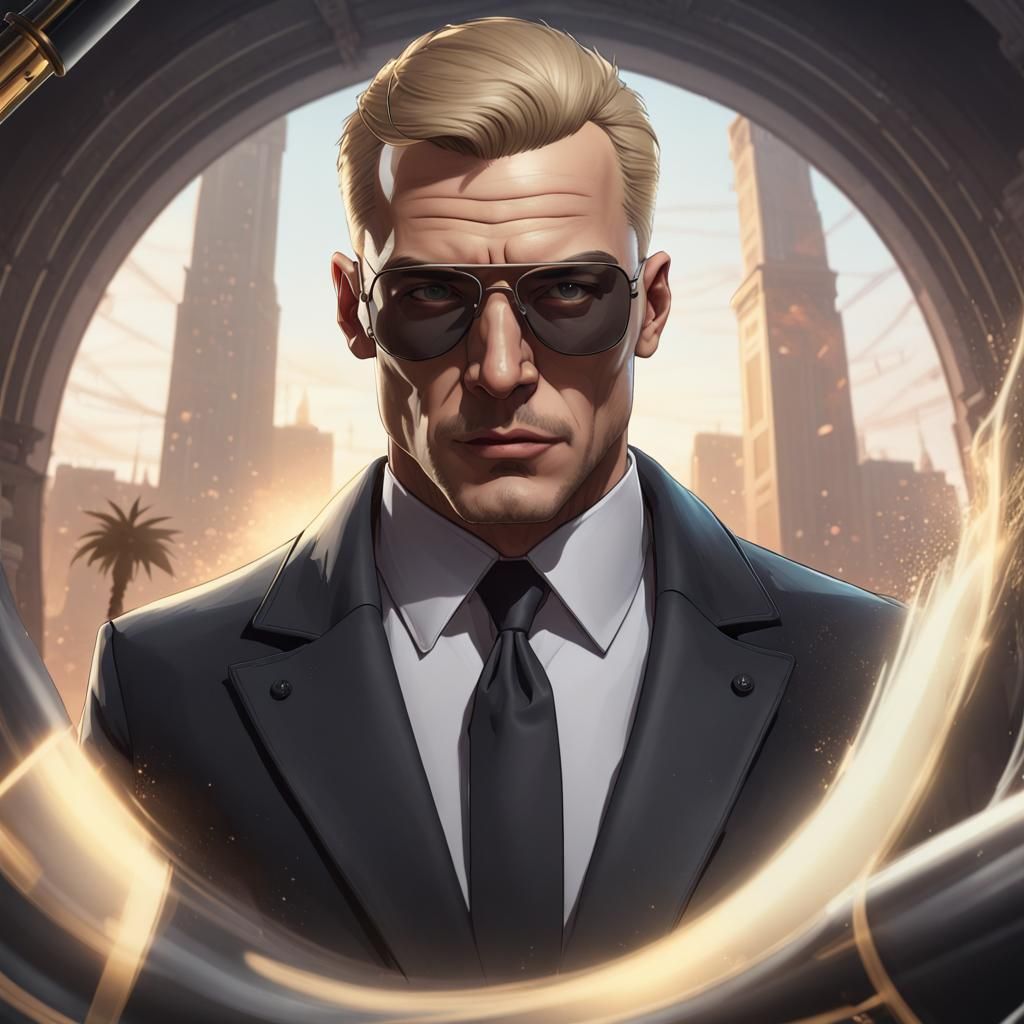 Well-Built Man in Suit Portrait, Greg Rutkowski Style