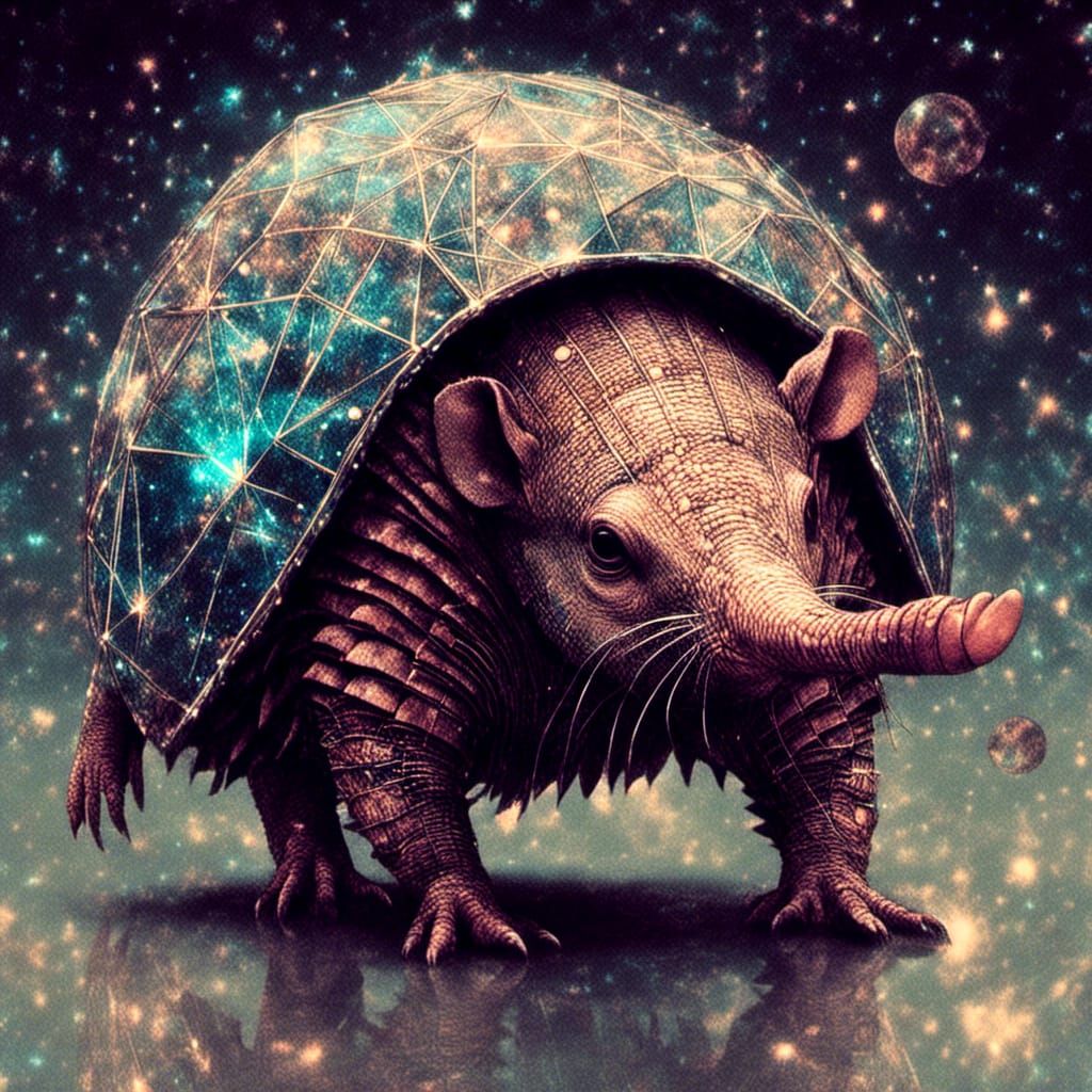 Luminous Armadillo Walking in Ethereal Fantasy Landscape