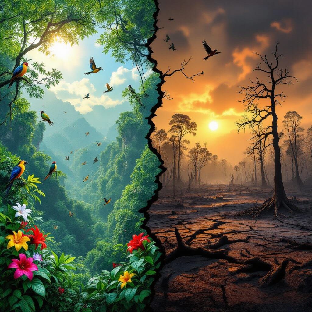 Nature's Duality: Rainforest vs. Wasteland