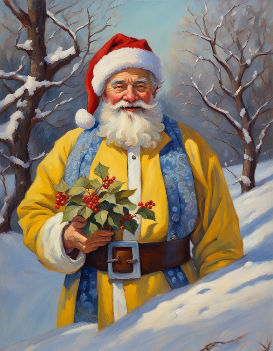 Santa Claus in Ukrainian Embroidered Shirt Painting