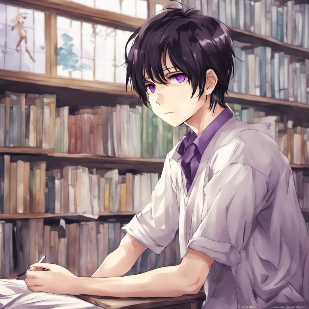 Anime Style Student with Purple Eye