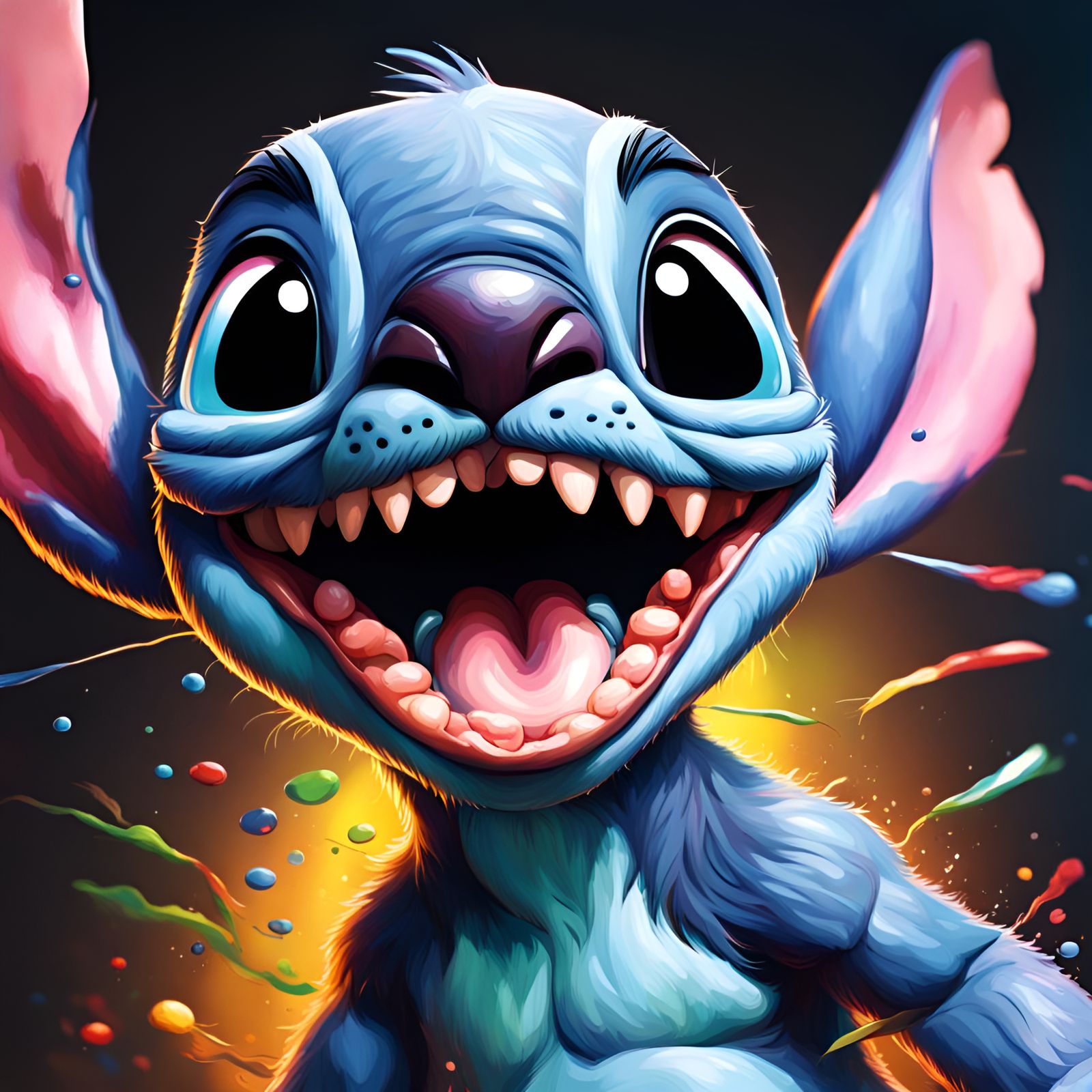 Hyperrealistic Stitch Splash Art Concept