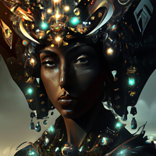 Jeweled Black Goddess Portrait in Detailed Style