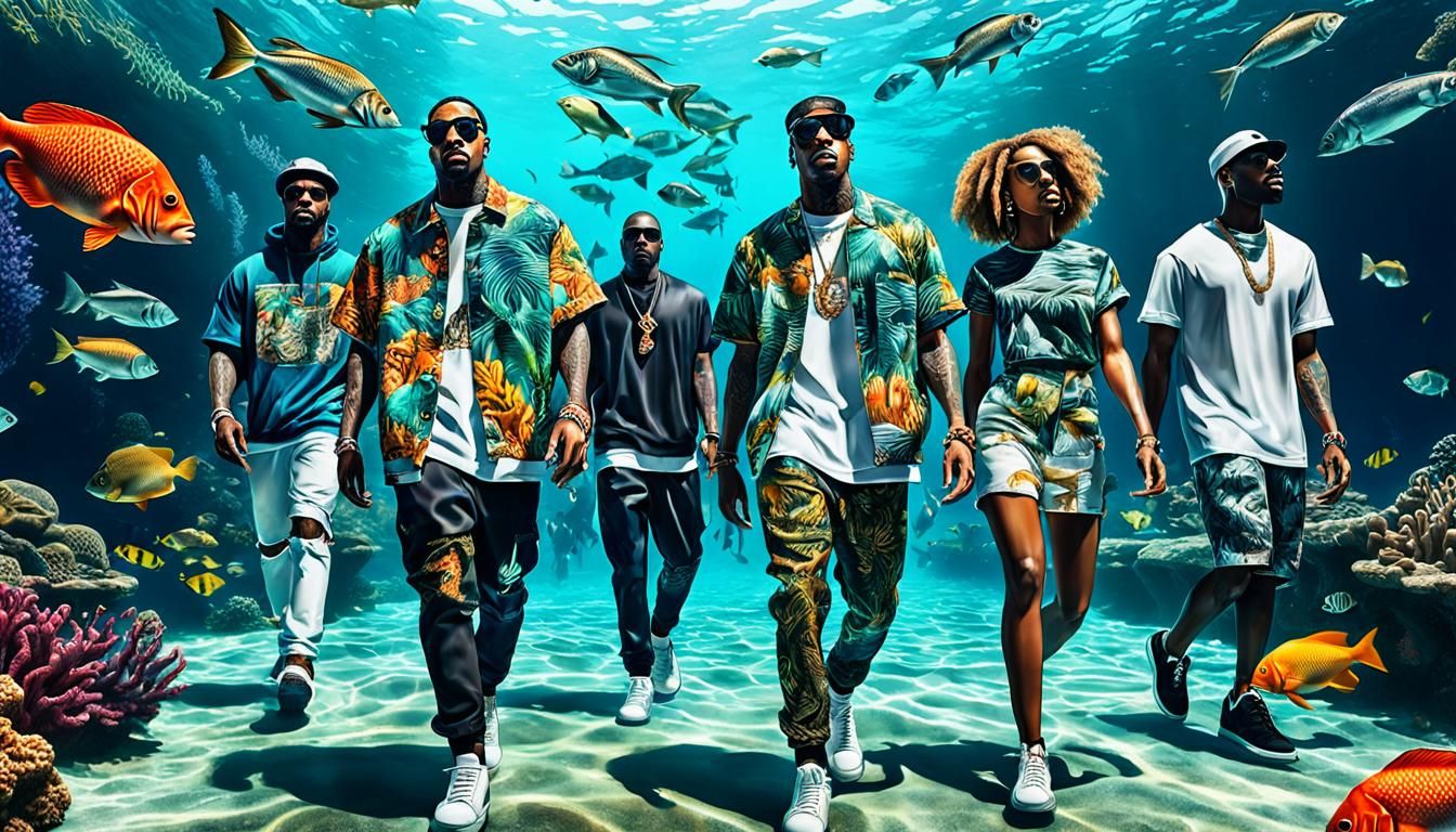 Underwater Street Scene with Fashionable Rappers
