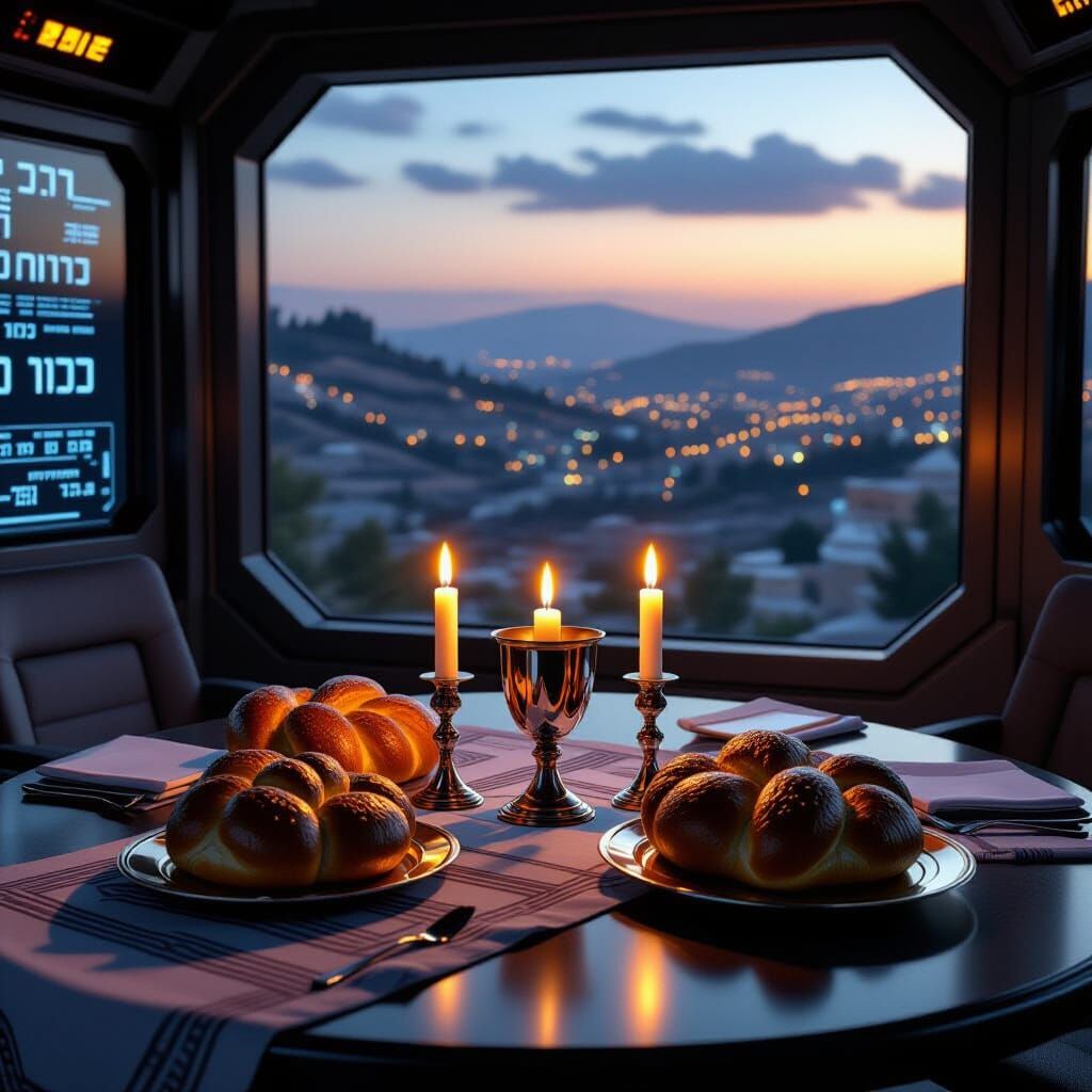 Futuristic AI Control Room Shabbat Table