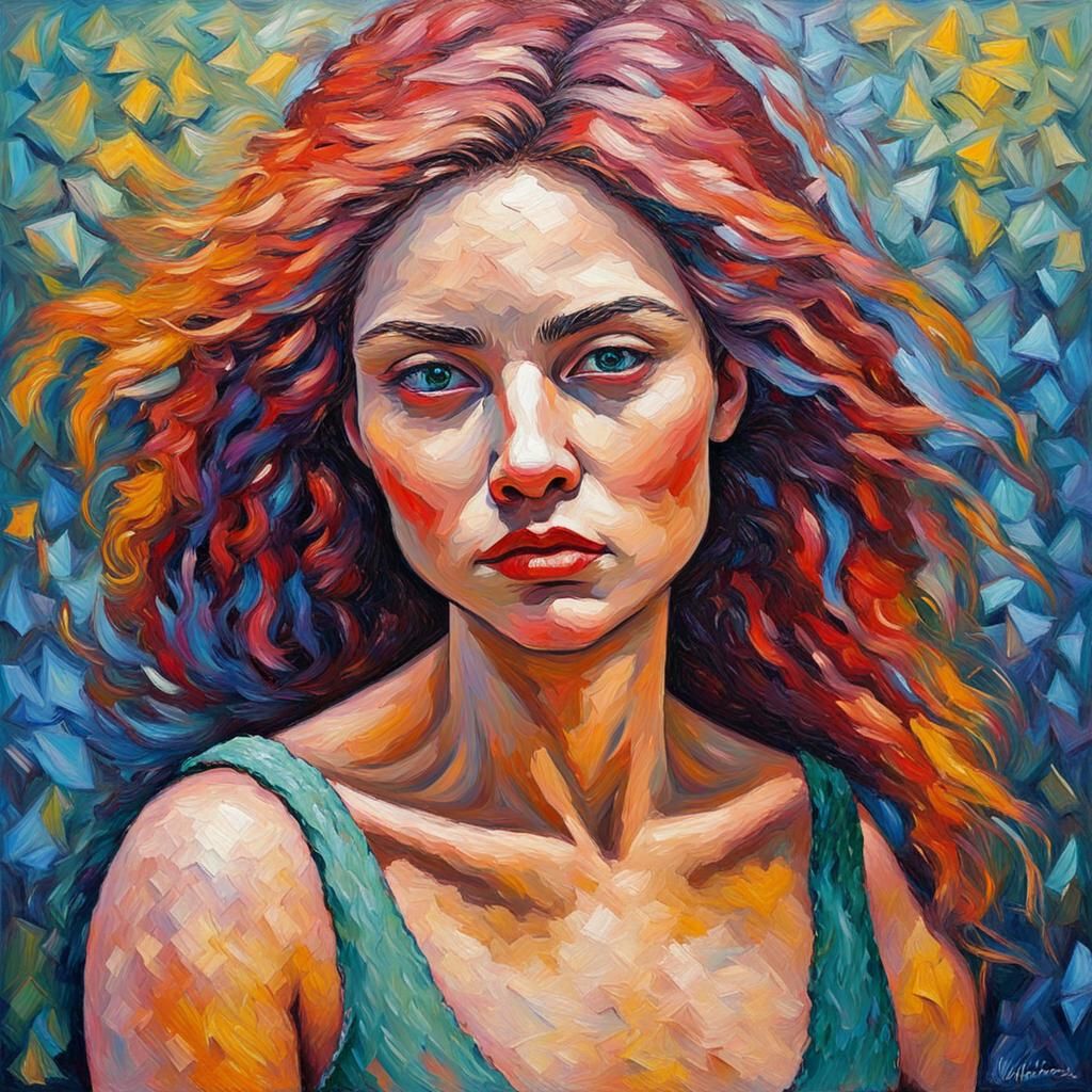 Expressionist Wild Woman in Oil Painting Style
