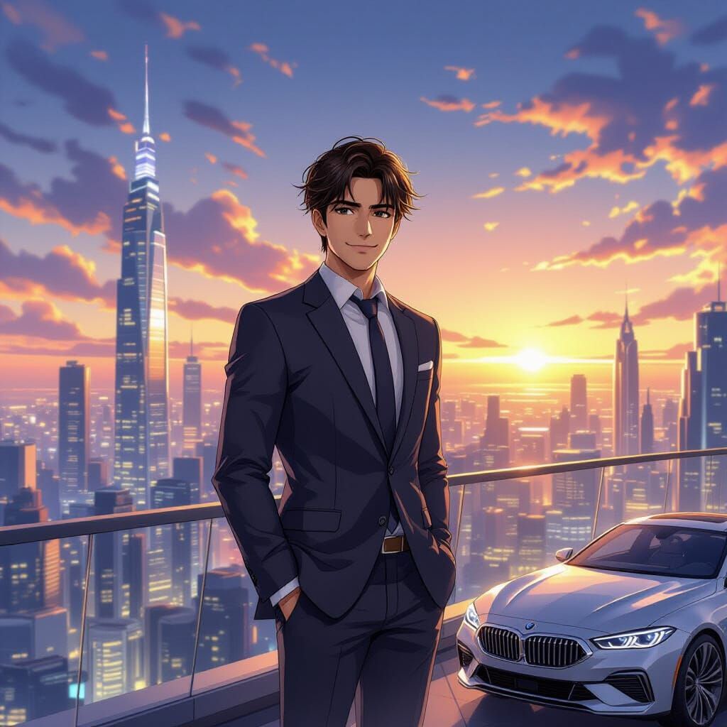 Successful Indian Businessman at Sunrise Over Futuristic Cit...