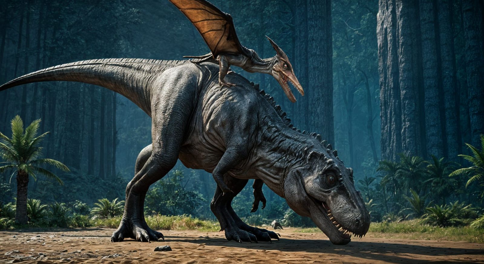 A Pterodactyl Attacks A T-Rex