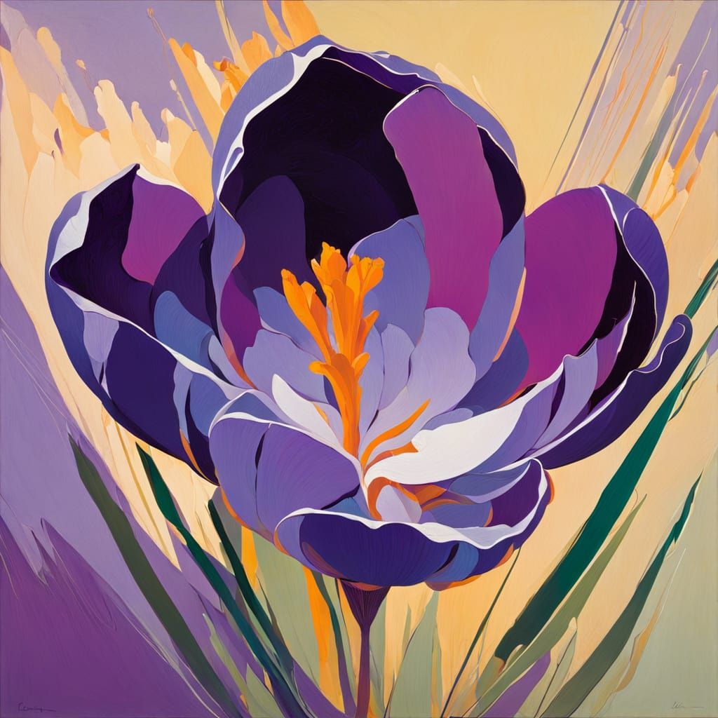 Purple Crocus Blooms in Vibrant Abstract Style
