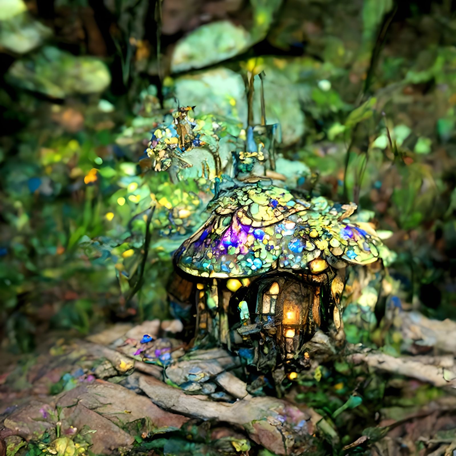 Fairytale Cottage in Enchanted Forest, Art Nouveau Style