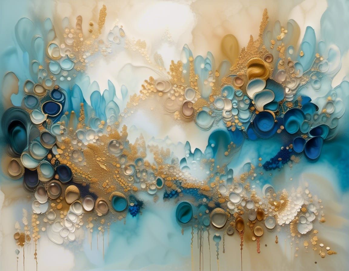 Abstract Lake with Rocks in Watercolor Painting Style